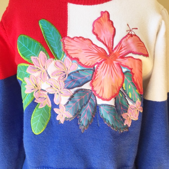Farm Rio Tropical Floral Color Block Sweater XS - Picture 4 of 9